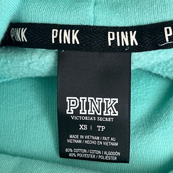 PINK Victoria Secret Mint Green Cowl Neck Sweatshirt College Y2k Preppy Sport XS - Picture 9 of 10